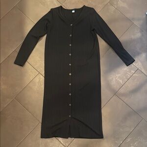 Old Navy Black Long Sleeve Knit Button Front Dress